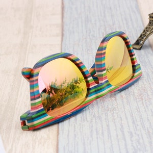 Wooden  Sunglasses, Rainbow color frame, Customize your lens color for your Natural Wood sunglasses, Skateboard Sunglasses