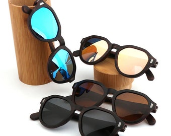 Wooden Hexagon type Custom Sunglasses, Customise your lens and Choose your case or box style for your Natural Wood sunglasses