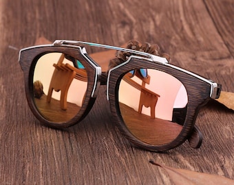Luxury Custom Wooden Sunglasses, Choose lens colour and choose box style, Polarised lens Natural Wood sunglasses