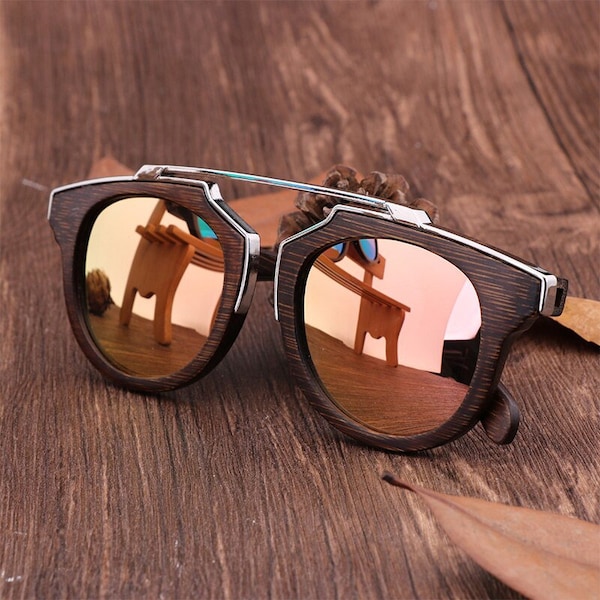 Lunettes de soleil en bois personnalisées de luxe, choisissez la couleur des verres et choisissez le style de la boîte, lunettes de soleil en bois naturel à verres polarisés