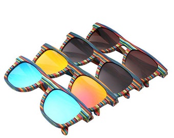 Wooden  Sunglasses, Rainbow color frame, Customize your lens color for your Natural Wood sunglasses, Skateboard Sunglasses