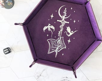 Dragons & Swords Velvet Dice Tray - TTRPG Accessories - Gamer Gift - Board Game Accessories