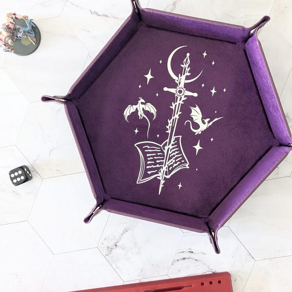 Dragons & Swords Velvet Dice Tray - TTRPG Accessories - Gamer Gift - Board Game Accessories