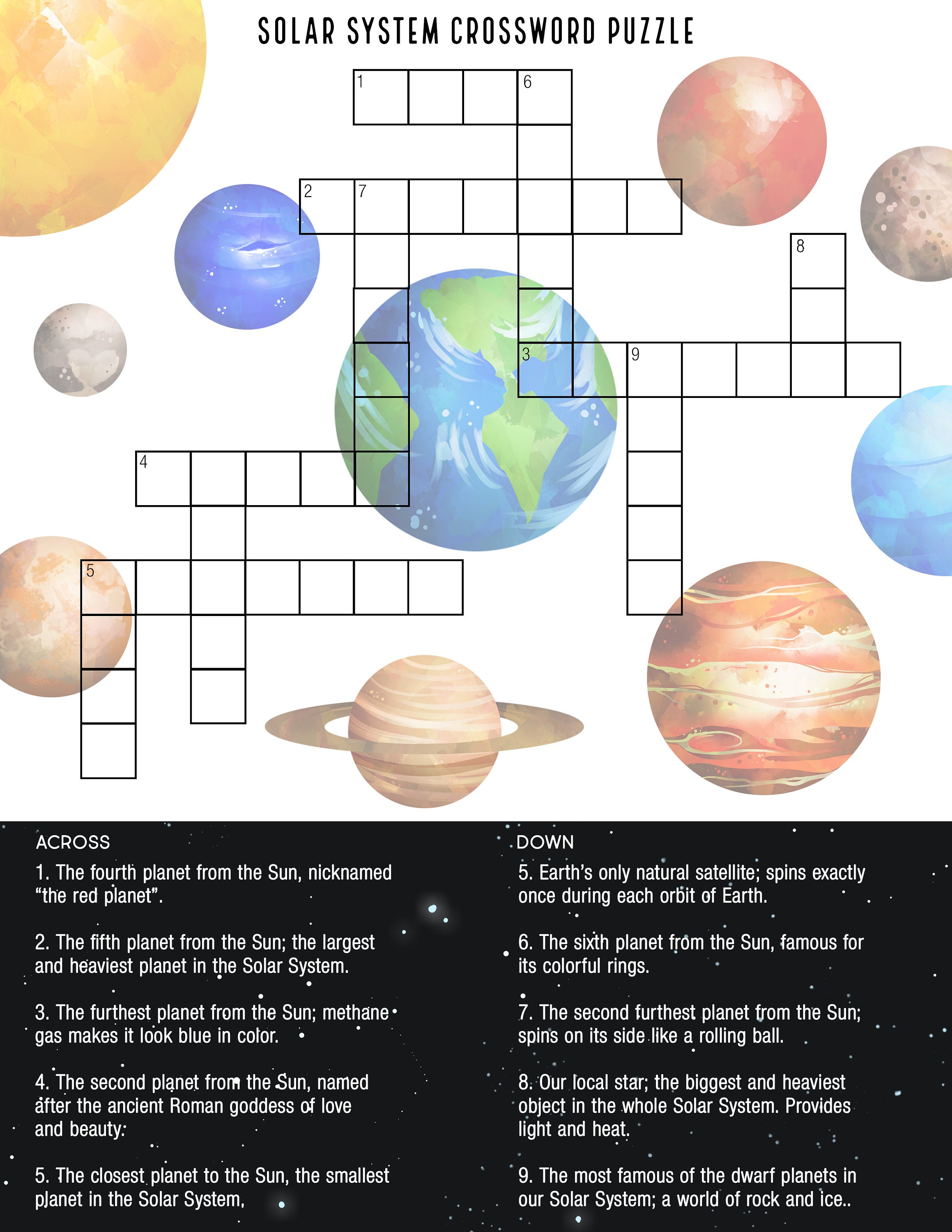 Printable Solar System Crossword Printable Solar System Crossword