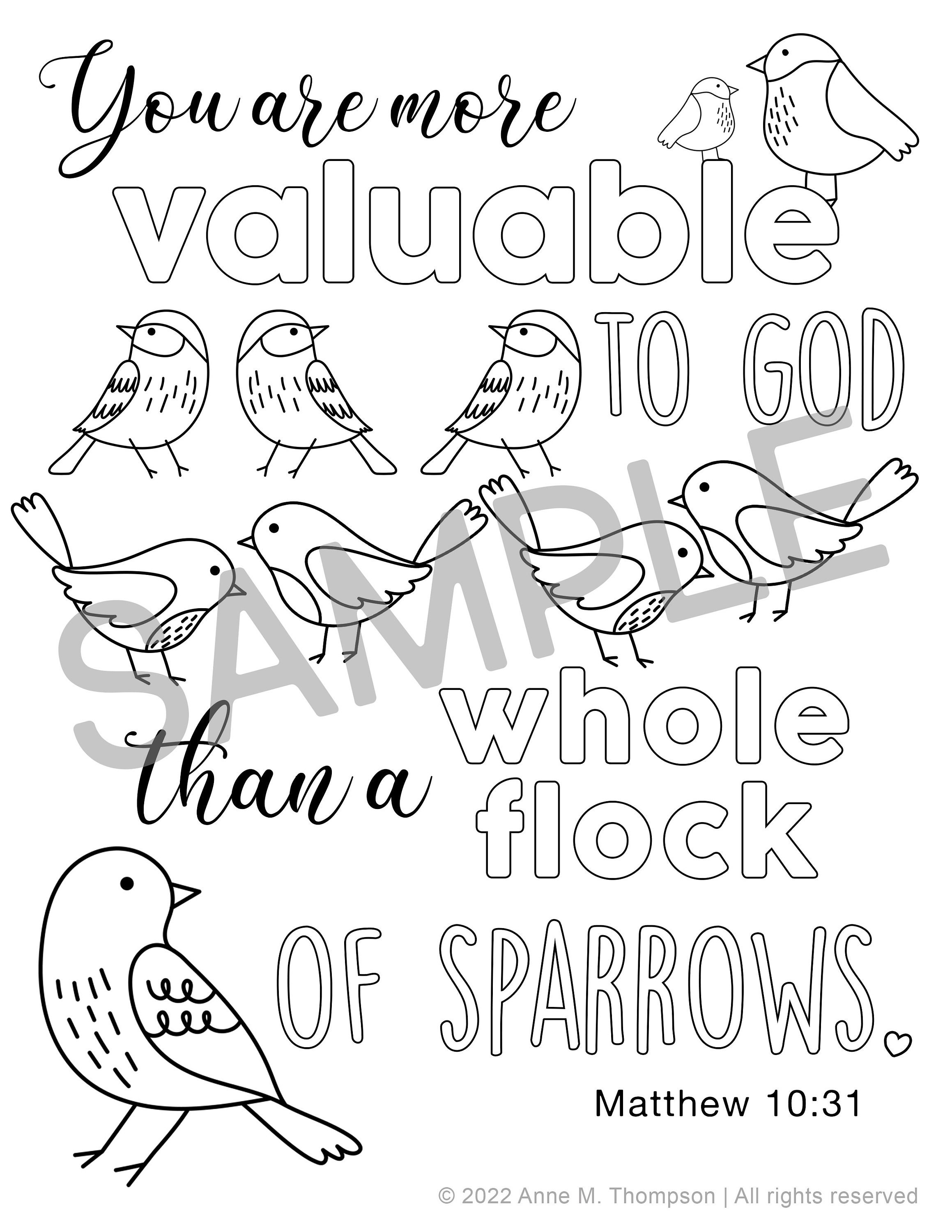Matthew 10:31 Bible Verse Scripture Coloring Page, Coloring Sheet ...