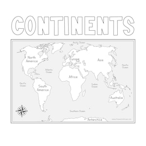 BUNDLE Continents, faits et pages à colorier, feuilles de calcul, cartes en 3 parties, impression numérique, TÉLÉCHARGEMENT IMMÉDIAT