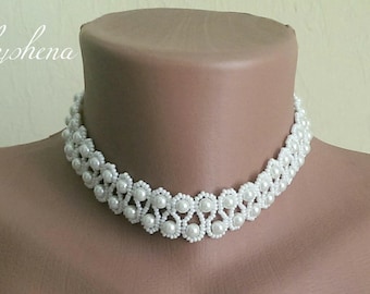 Bridal choker necklace Wedding dress  necklac Classic pearl choker necklace Elegant lace choker statement