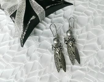 Halloween Cockroach Earrings: Silver Beetle Dangle Jewelry