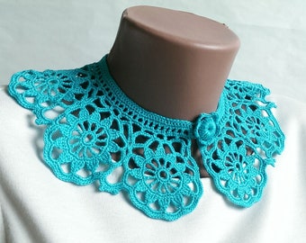 Turquoise crochet flowers collar necklace Removable lace collar Crochet necklace Crochet necklace jewelry Detachable cotton collar for women