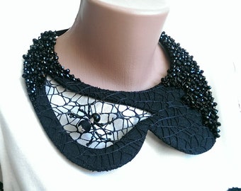 Black collar necklace with spider Halloween jewelry Peter Pan detachable collar women Felt bead collar Spider necklace