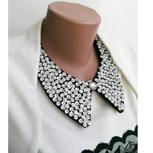 Colliers amovibles en feutre noir Collier de perles Collier amovible avec perles et paillettes argentées Collier collier noir Collier collier