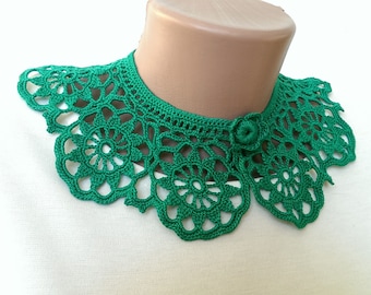 Crochet flowers collar necklace green Detachable cotton collar for women Removable lace collar Crochet necklace Crochet necklace jewelry