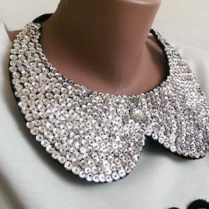 Shiny collar for women Felt collar of paillettes and seed beads Detachable removeable collar necklace peter pan romantic classic