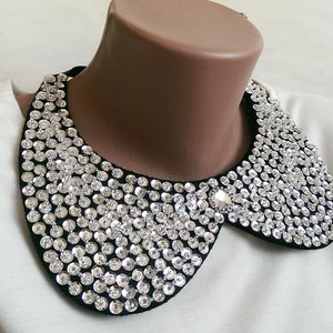 Black collar necklace with seed beads and paillettes Felt detachable removeable collar for women peter pan romantic classic