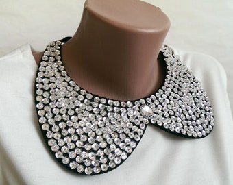 Black collar necklace with seed beads and paillettes Felt detachable removeable collar for women peter pan romantic classic