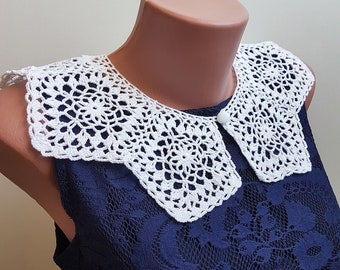 White cotton crochet collar geometric necklace Removable lace collar Detachable cotton collar for women Peter Pen collar Victorian style