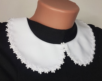 Peter Pan detachable collar with ties ribbon White cotton round shape collar with little flowers