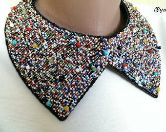 Felt detachable collars Multicolor beaded necklace Removable collar with multicolor beads  Multicolor beaded collar necklace Collar necklace