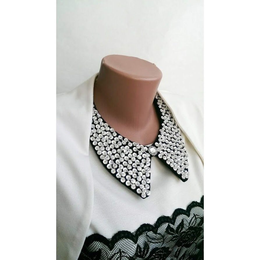 Black Felt Detachable Collars Beaded Necklace Removable Collar Etsy