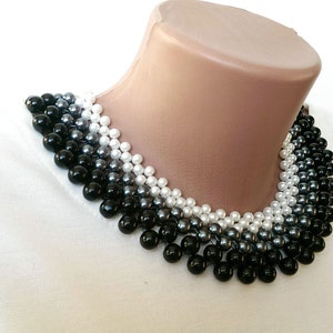 Black and white gradient beaded necklace Women beaded collar necklace Elegant necklace Detachable Lady pearl collar Women peter pen collar