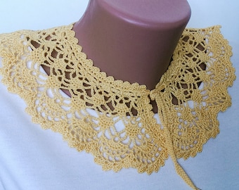 Yellow crochet collar necklace  Lace collar for women Romantic collar Peter Pen collar Detachable collar Victorian collar Summer necklace