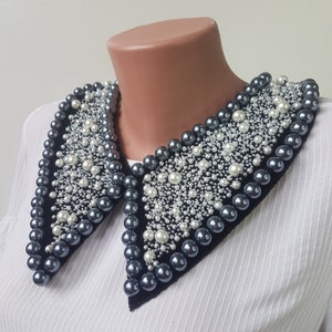 Colliers noirs amovibles avec perles blanches et grises Collier Peter Pen amovible pour femmes