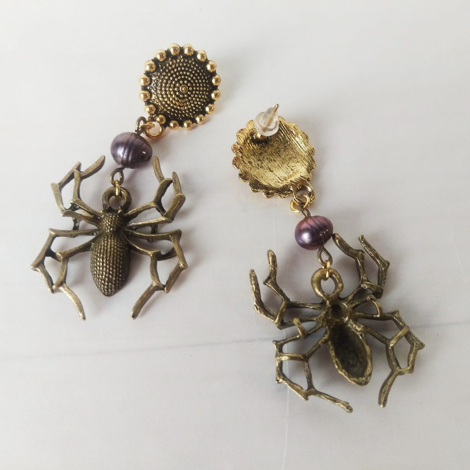 Spider Earring Long Earring Gothic Earrings Bronze Spider Etsy