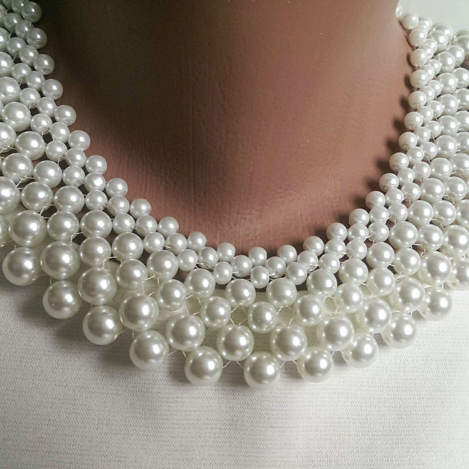 White Pearl Collar Necklace Ginsburg Collar Detachable Beaded Etsy