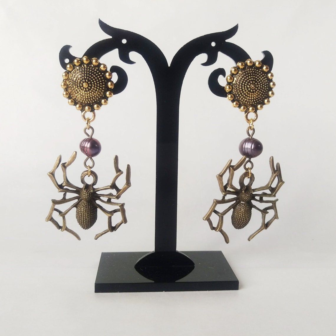 Spider Earring Long Earring Gothic Earrings Bronze Spider Etsy
