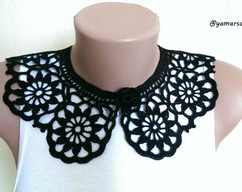 Collar de flores de ganchillo negro collar de Halloween joyería Peter Pan collar desmontable mujeres cuello de encaje de algodón extraíble Collar de ganchillo