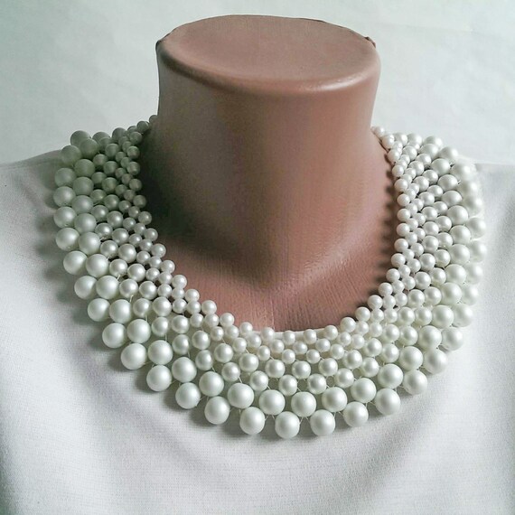 Matt snow white bead collar necklace women Elegant wedding Etsy