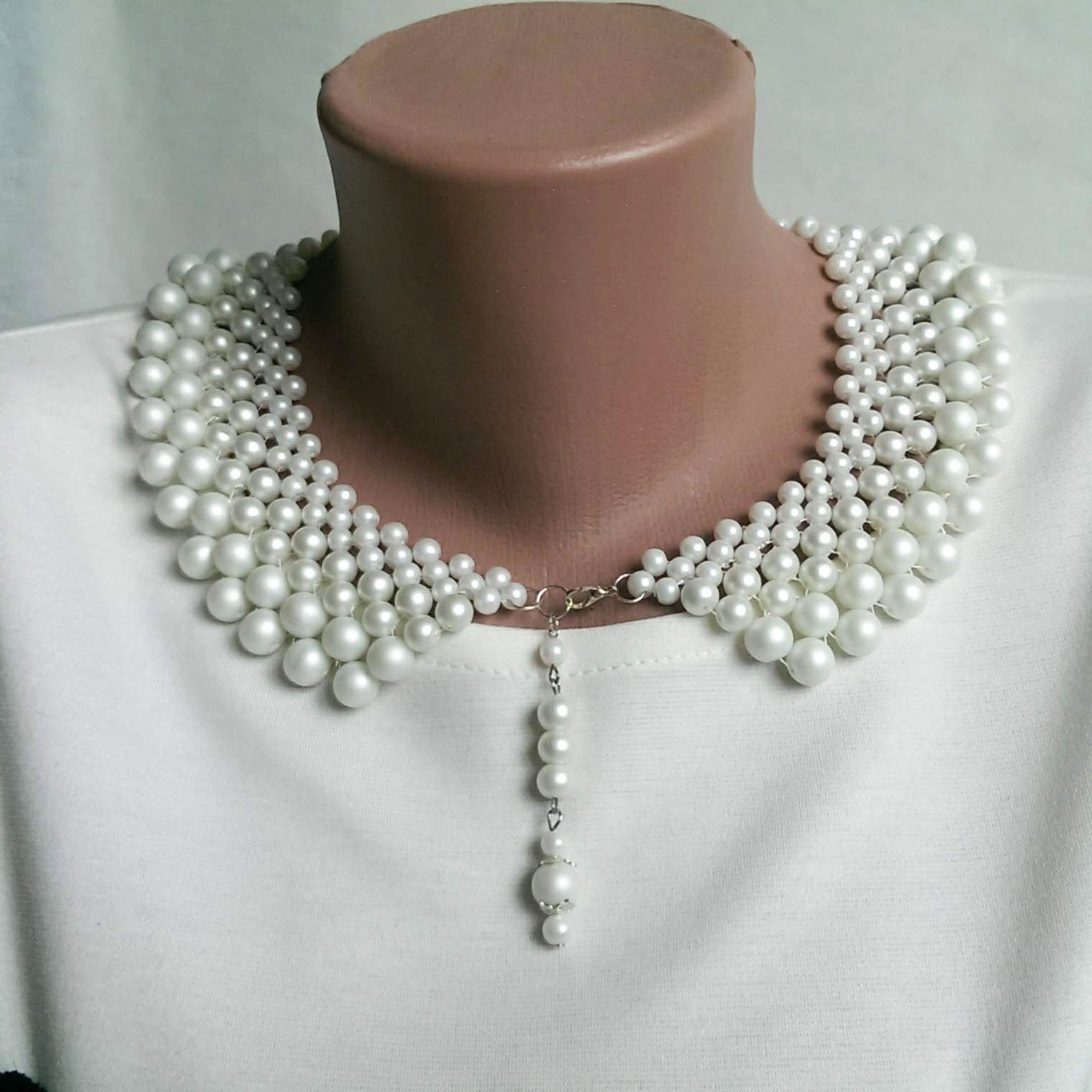 Matt snow white bead collar necklace women Elegant wedding Etsy