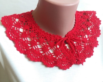 Bright red crochet collar necklace women Peter pen detachable collar Romantic crochet necklace Removable adjustable collar Color of autumn