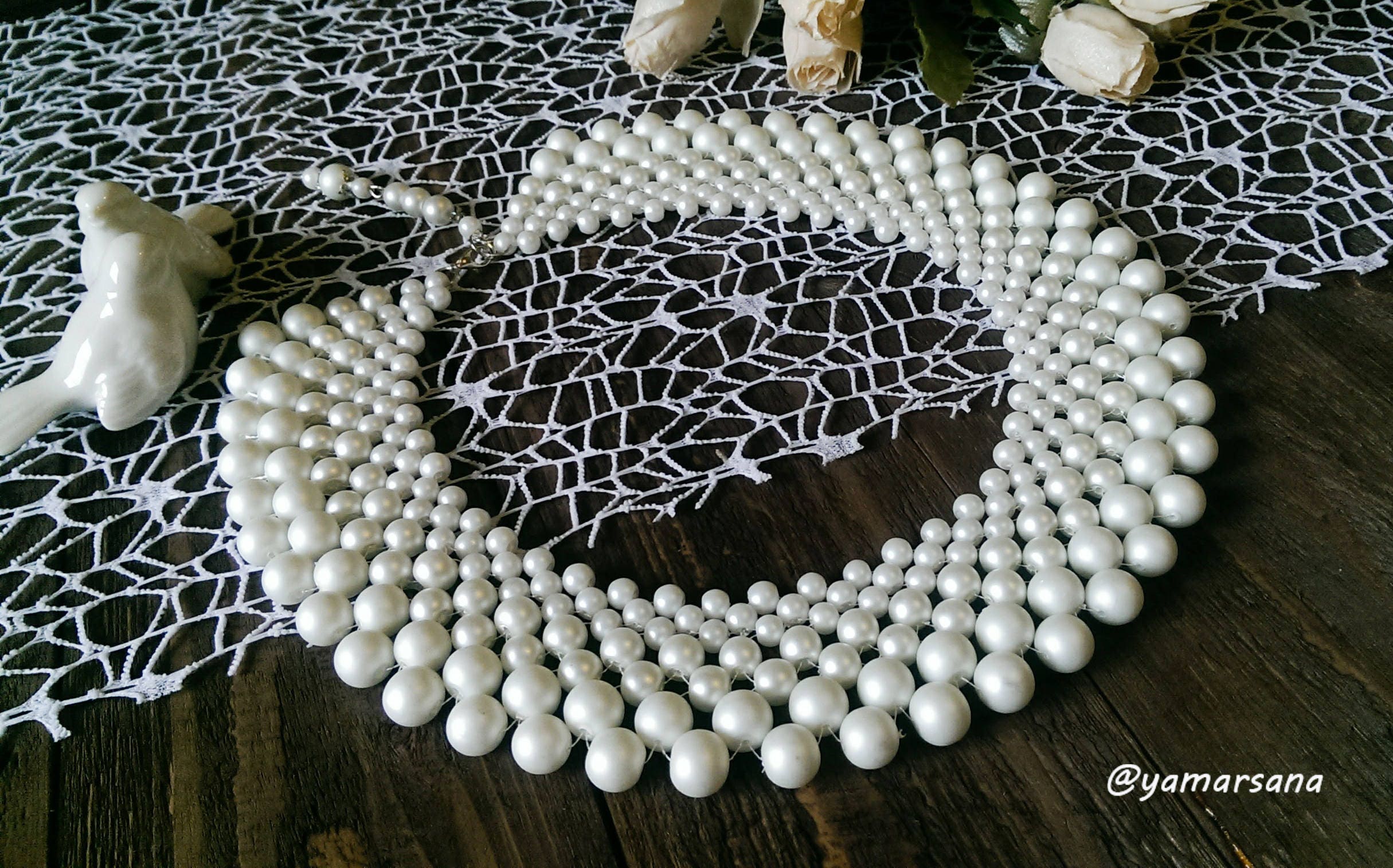 Matt snow white bead collar necklace women Elegant wedding Etsy