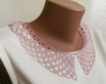 Pink collar women Beaded necklace Detachable lace collar Romantic beads necklace  Bridesmaid gift Bridesmaid necklace Crystal necklace