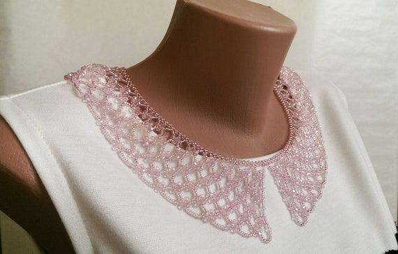 Pink collar women Beaded necklace Detachable lace collar Romantic beads necklace  Bridesmaid gift Bridesmaid necklace Crystal necklace