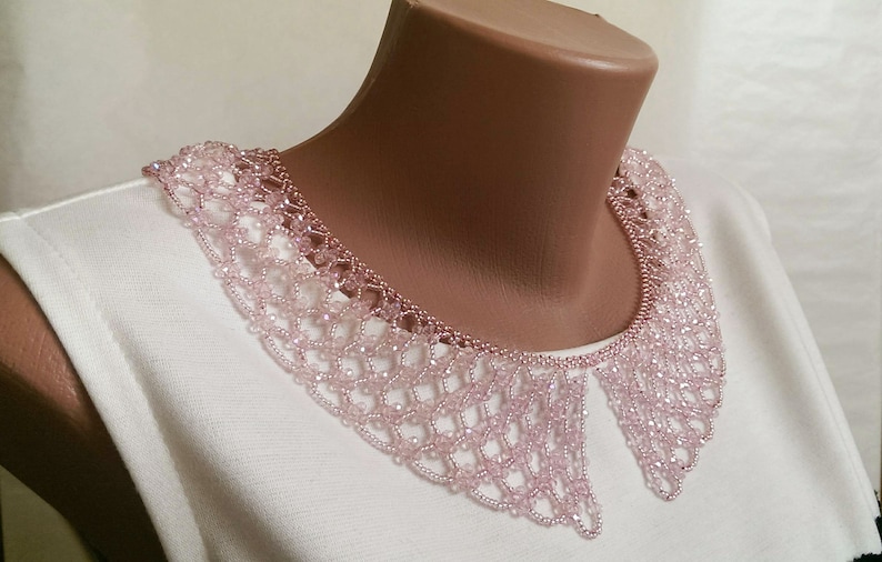 Rosa krage för kvinnor Pärlhalsband Avtagbart spetshalsband Romantiskt pärlhalsband Brudtärnegåva Brudtärnehalsband Kristallhalsband bild 1