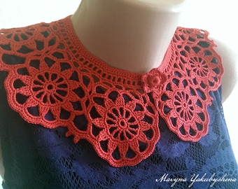 Red crochet collar necklace women Detachable collar cotton Red flowers necklace Crochet jewelry Romantic lace collar
