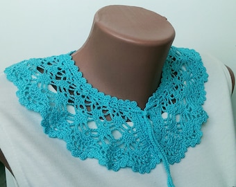 Light blue crochet lace collar necklace Victorian collar Cotton collar for dress Romantic collar Summer collar Peter pen collar