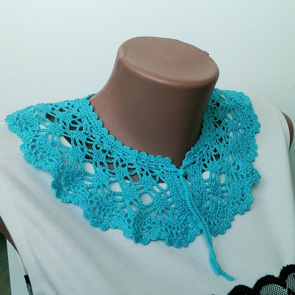 Collier col en dentelle au crochet bleu clair Col victorien Col en coton pour robe Col romantique Col d'été Col claudine