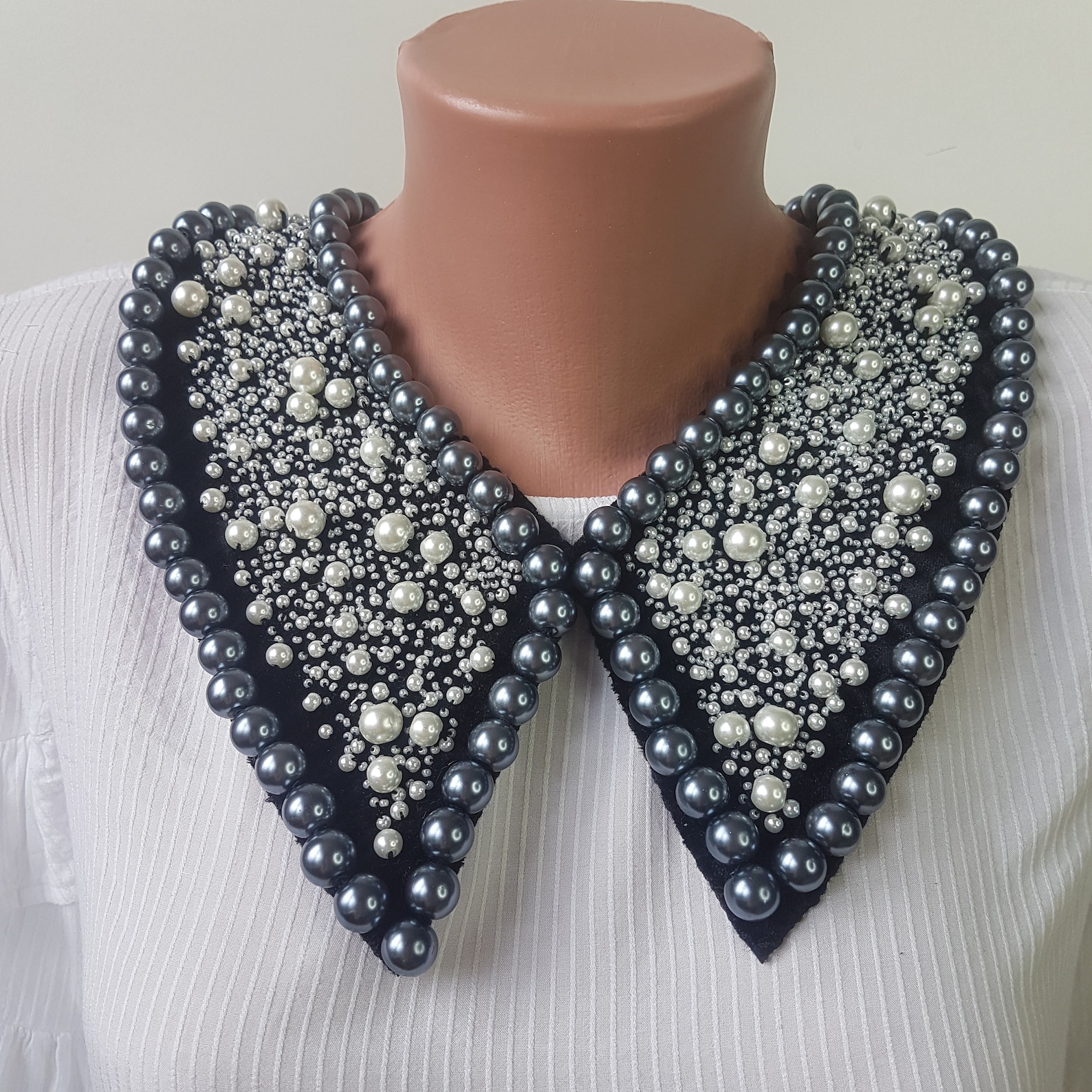 Black Detachable Collars With Beads White and Gray Color Etsy