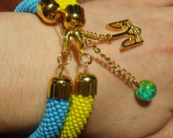 Seed beads double bracelet blue and yellow Bead crochet bracelets Rope bracelet Double bead bracelet Bracelet in yellow and blue colours