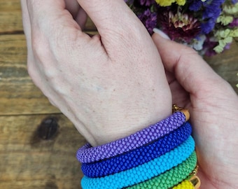 Seed beads bracelet set rainbow bracelets or one color in choice Rope seed beads bracelet Bead crochet rope bracelet