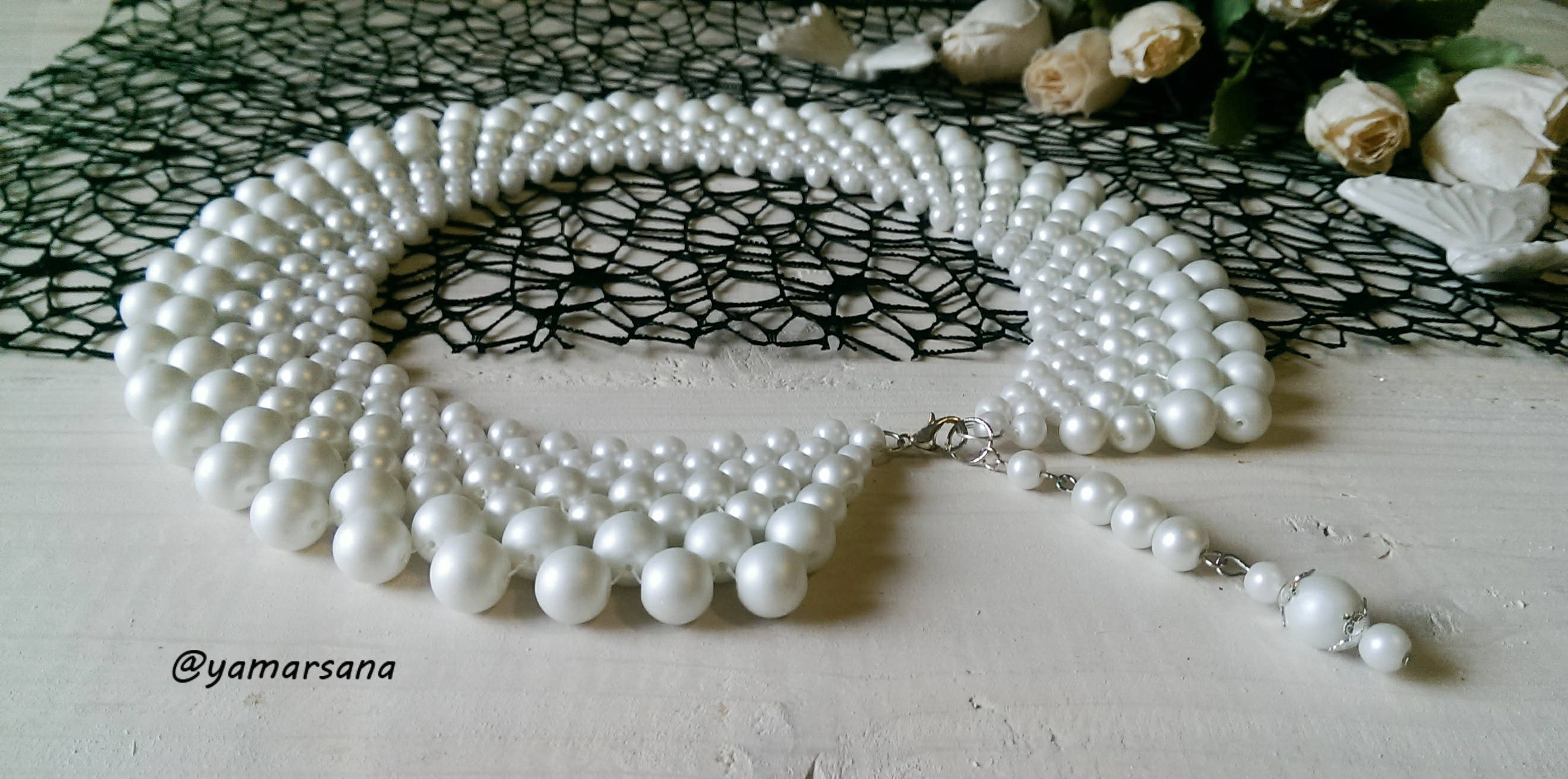 Matt snow white bead collar necklace women Elegant wedding Etsy