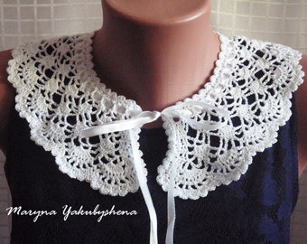 Crocheted Lace Collar Necklace: Romantic White Cotton Collar