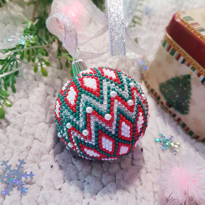 Ball - Upcycled Beadwork X-Mas Decor Hanging 13
