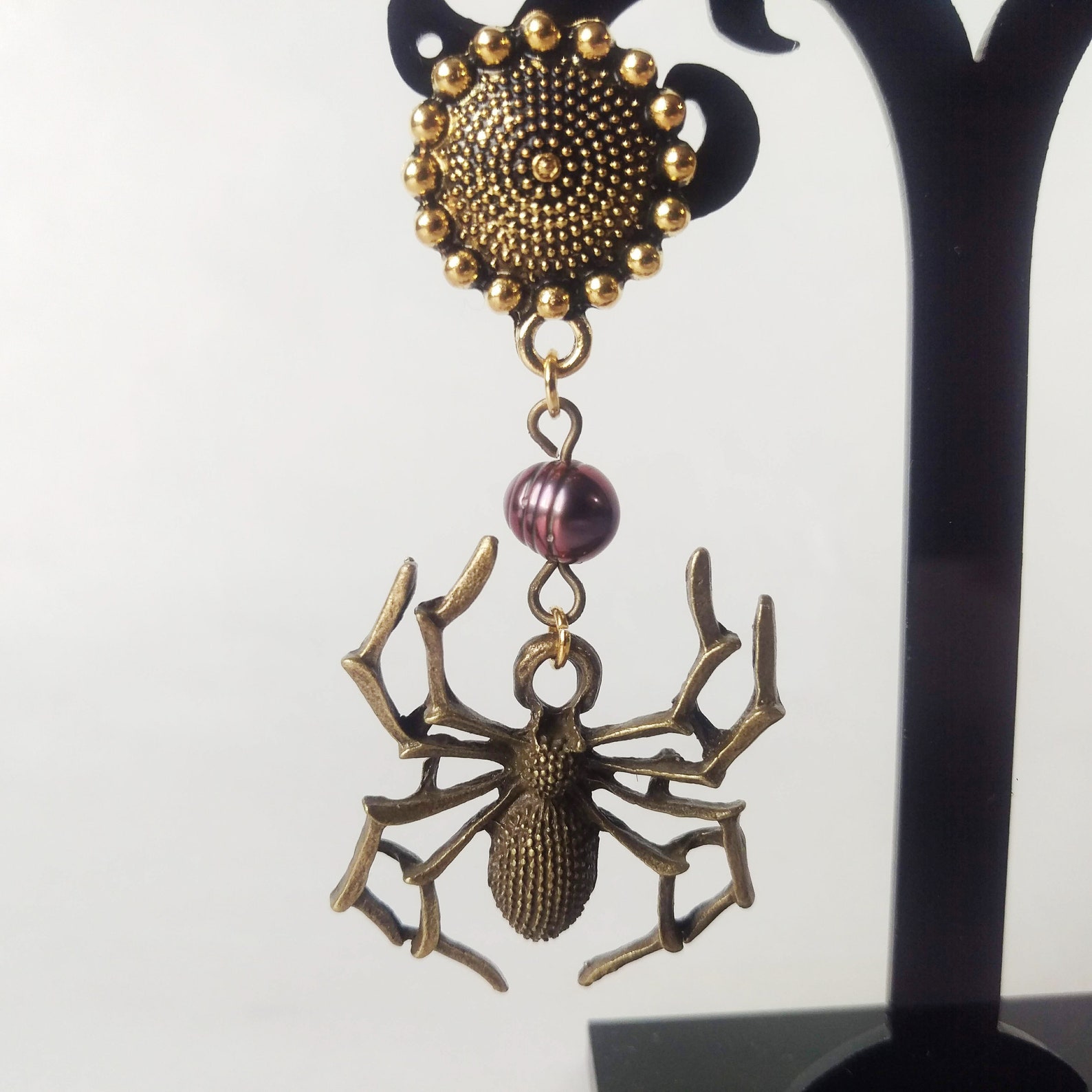 Spider Earring Long Earring Gothic Earrings Bronze Spider Etsy