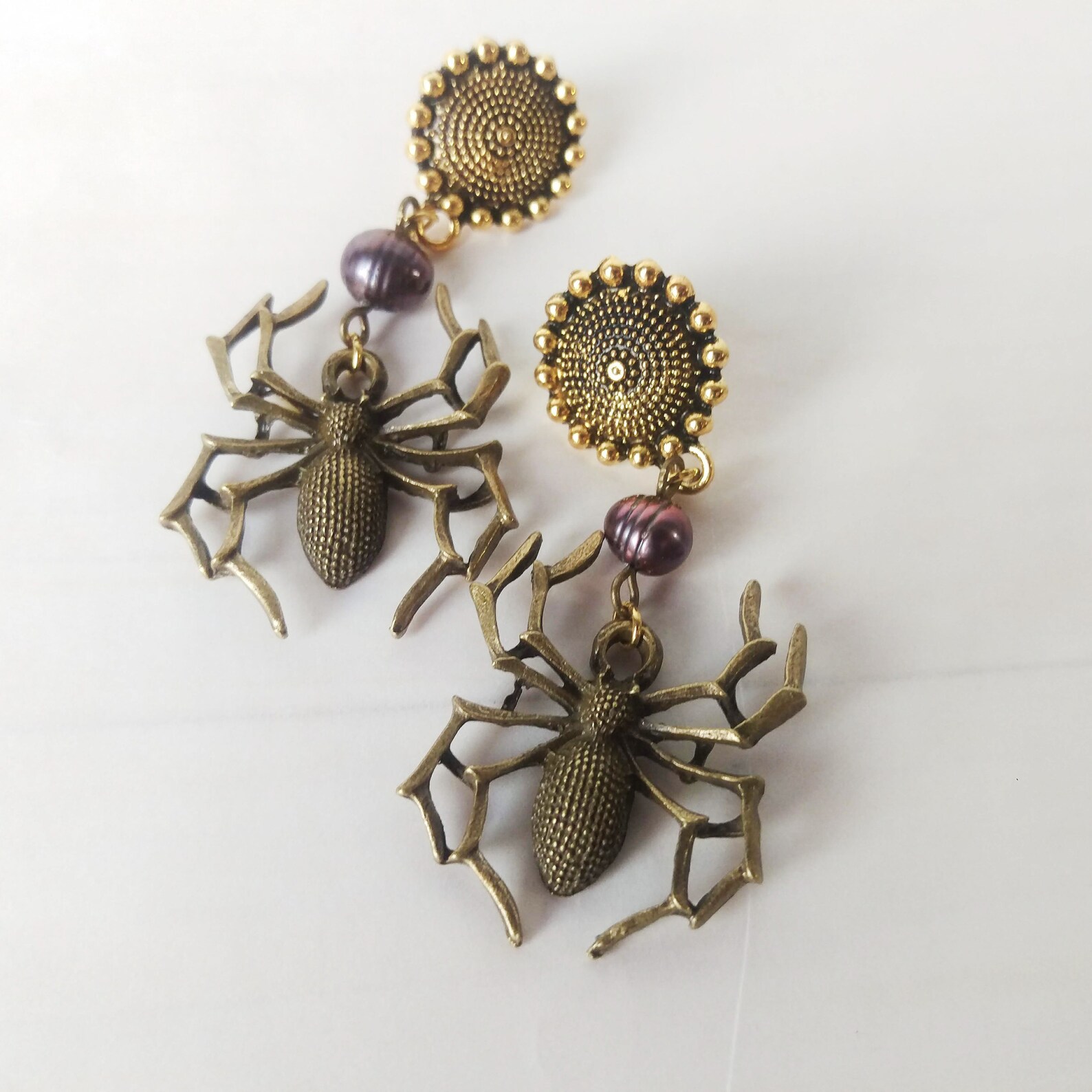 Spider Earring Long Earring Gothic Earrings Bronze Spider Etsy