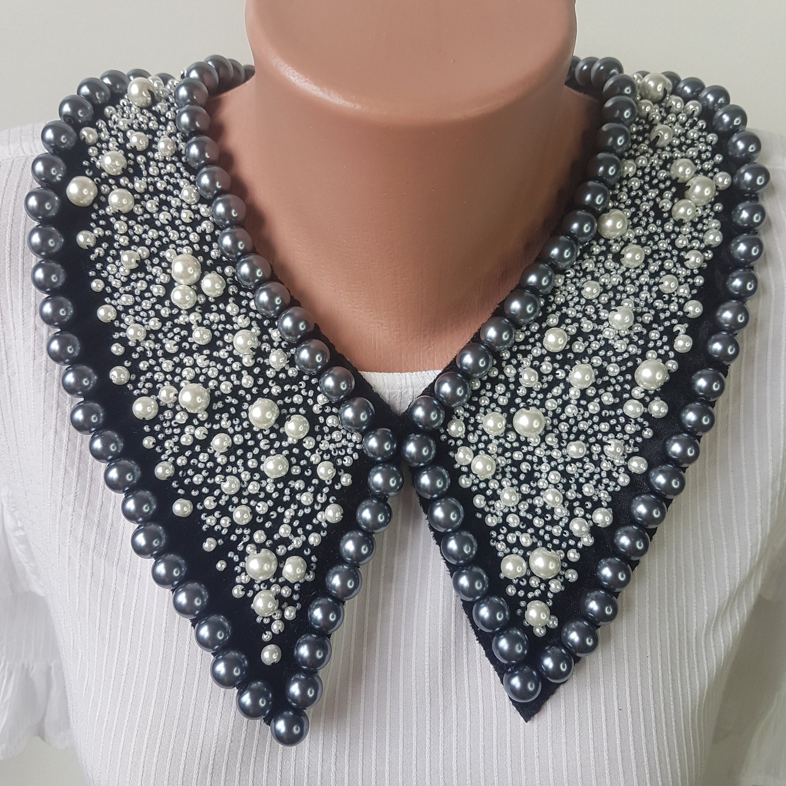 Black Detachable Collars With Beads White and Gray Color Etsy