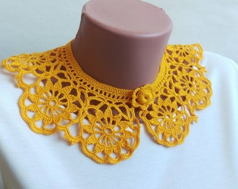 Yellow Crochet Collar Necklace: Detachable Cotton Lace, Boho Style